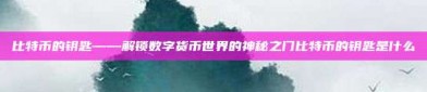 比特币的钥匙——解锁数字货币世界的神秘之门比特币的钥匙是什么