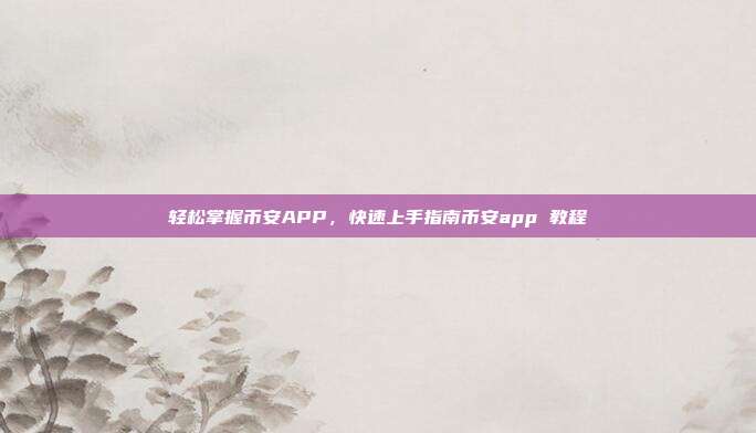 轻松掌握币安APP，快速上手指南币安app 教程