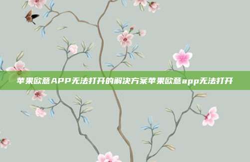 苹果欧意APP无法打开的解决方案苹果欧意app无法打开