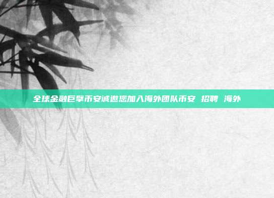 全球金融巨擘币安诚邀您加入海外团队币安 招聘 海外